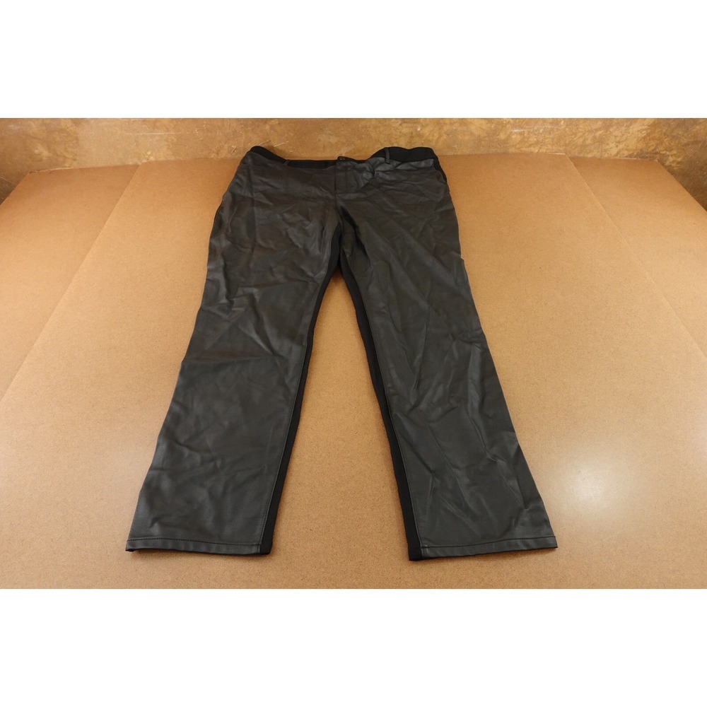 Chicos Womens 20 Tall Black Faux Leather Front Secret Stretch Slim Leg Pants NWT